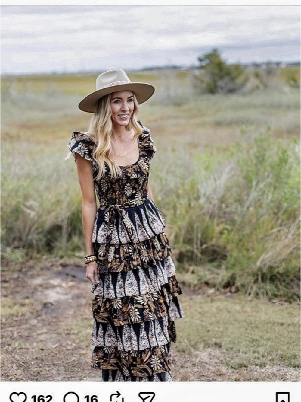 Cleobella Athena Ankle Dress Floral Maxi Dress Black & Orange Large